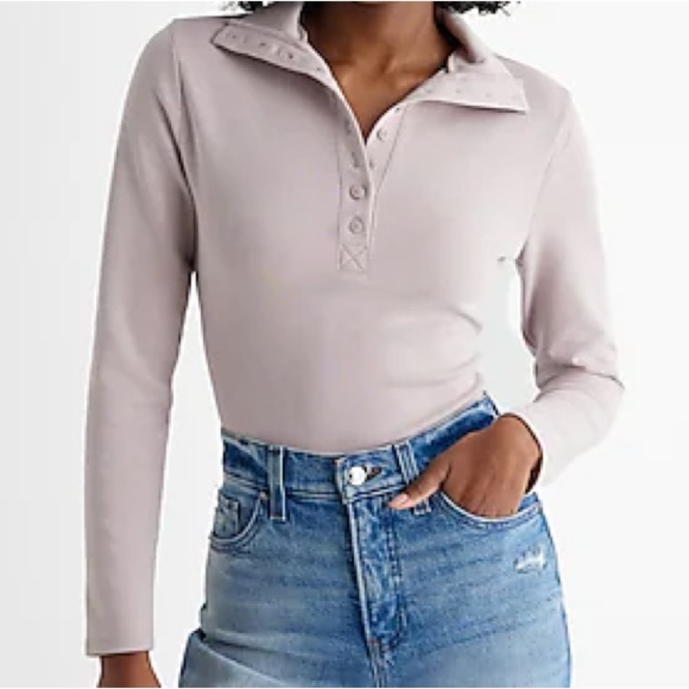 EXPRESS Body Contour Luxe Lounge Long Sleeve Henley Bodysuit